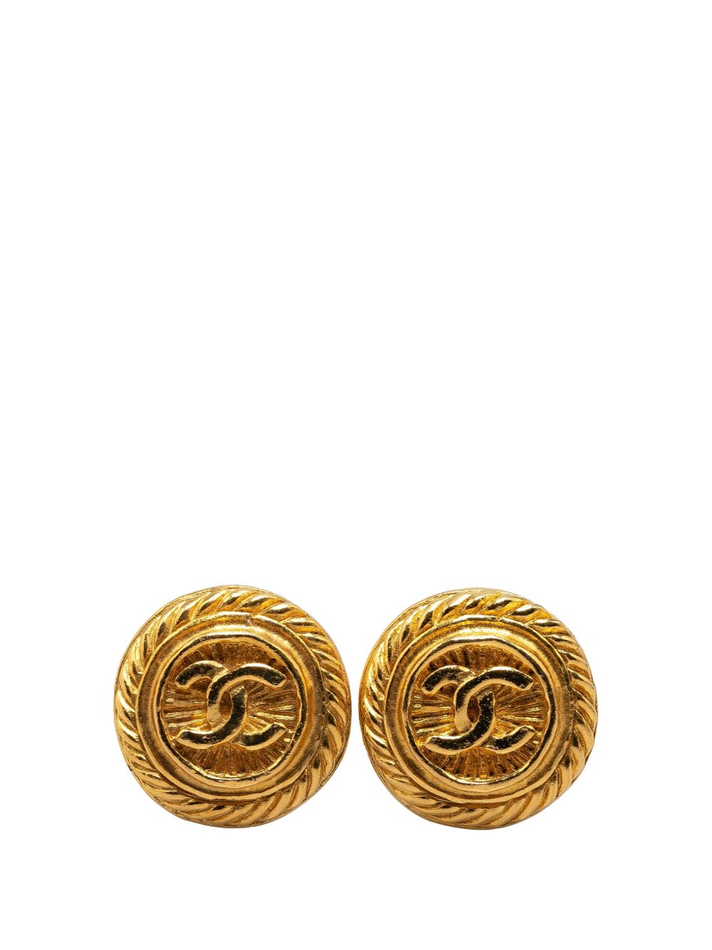 CHANEL Pre-Owned 镀金 CC 夹扣式装饰耳环（1970-1980年典藏款） - 金色