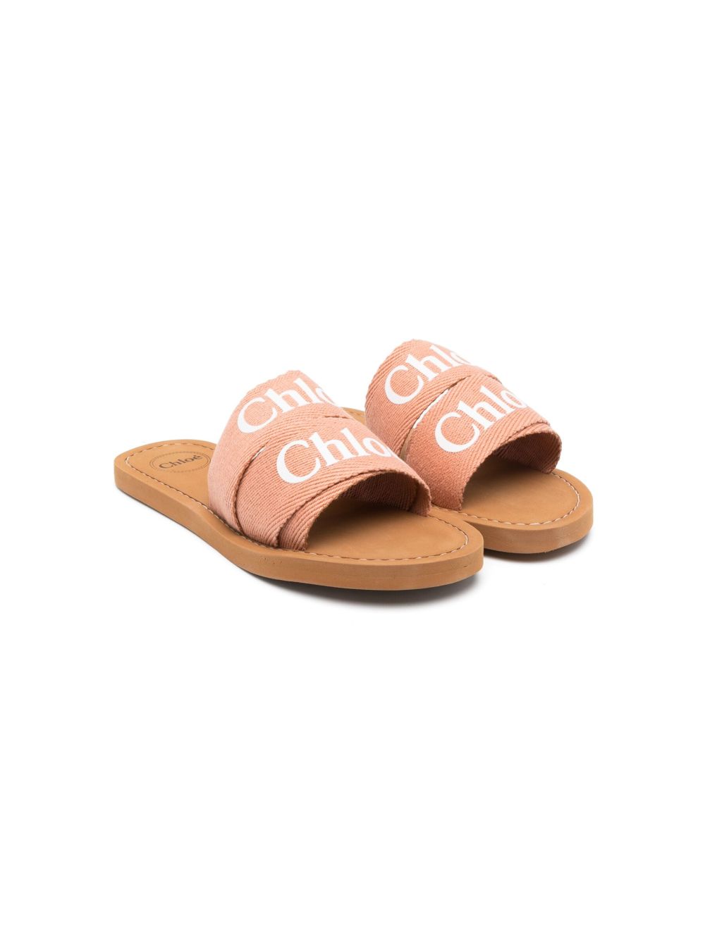 Chloé Kids logo印花平底拖鞋 - 褐色