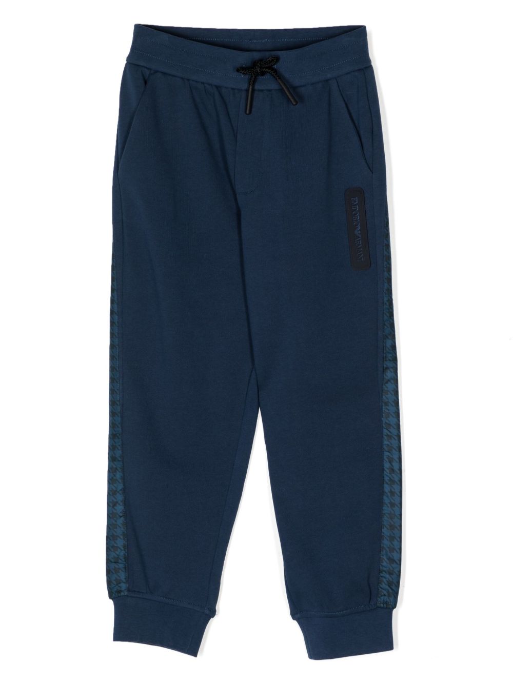 Emporio Armani Kids 标贴抽绳棉长裤 - 蓝色