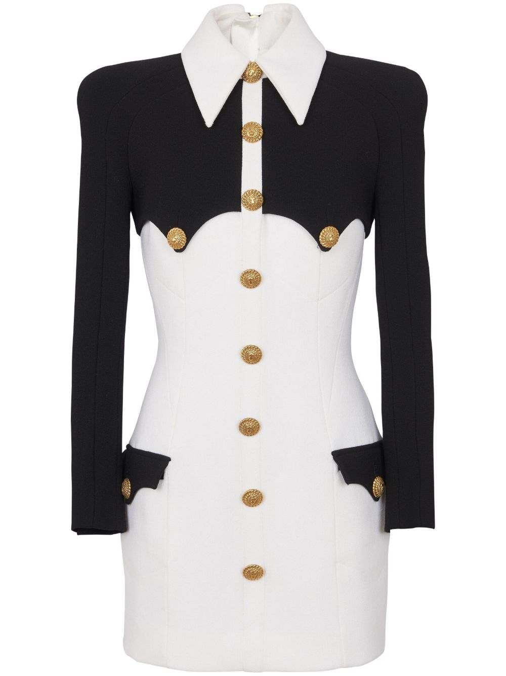 Balmain 绉纱纽扣迷你连衣裙 - 白色