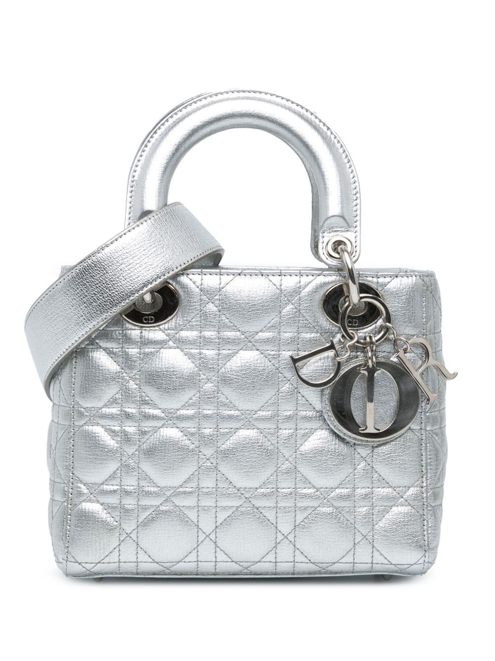 Christian Dior Pre-Owned Small Calfskin Cannage My ABCDior Lady Dior 斜挎包（2017年典藏款） - 银色