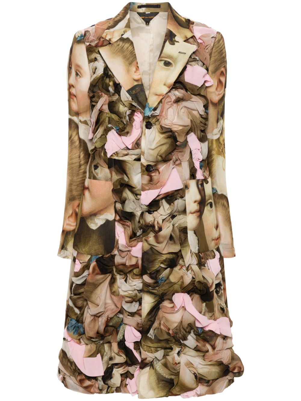 Comme Des Garçons 文艺复兴印花缩褶中长外套 - 绿色