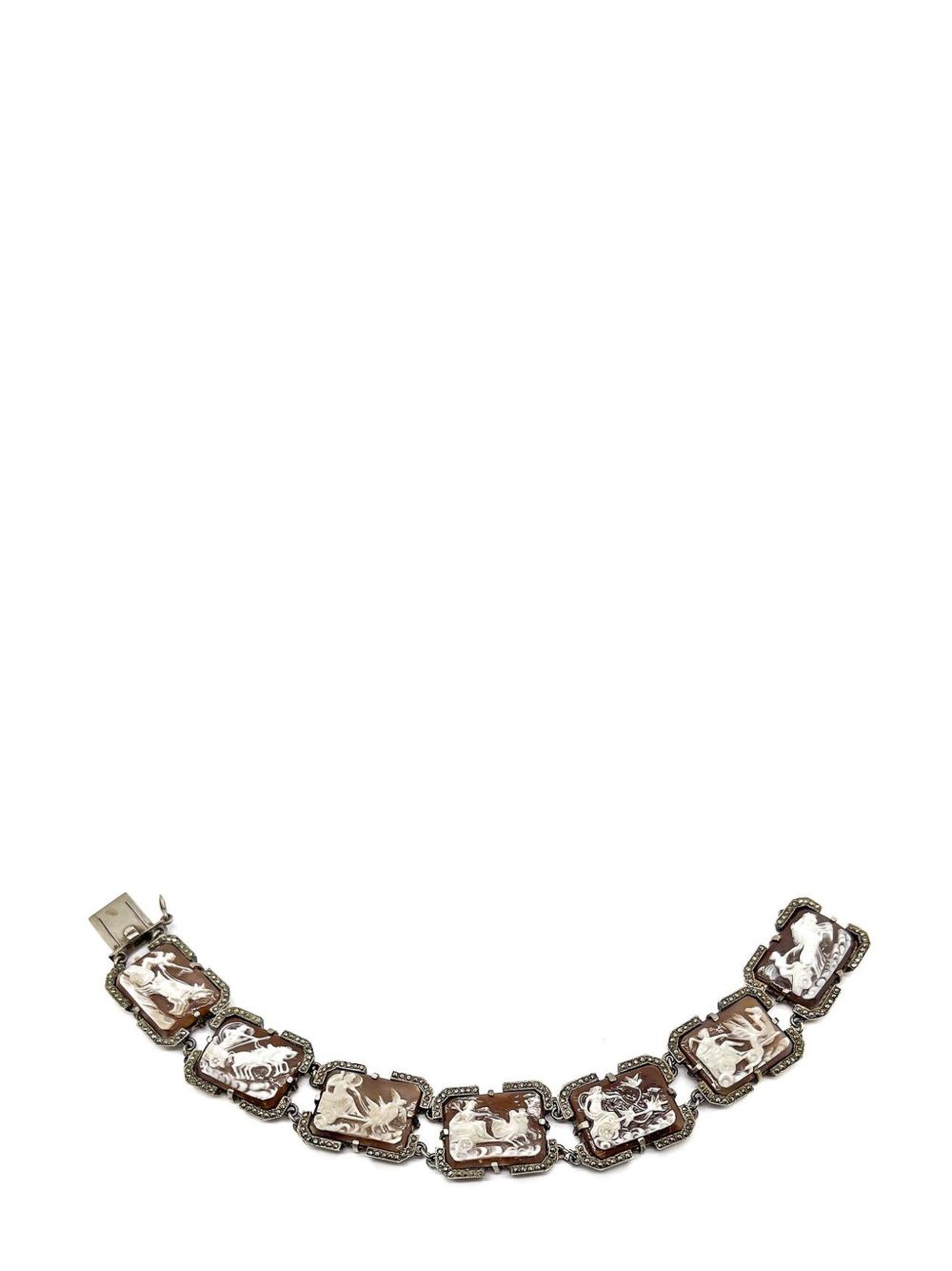 Jennifer Gibson Jewellery Antique Silver Shell Cameo Panel Bracelet 1930s - 褐色