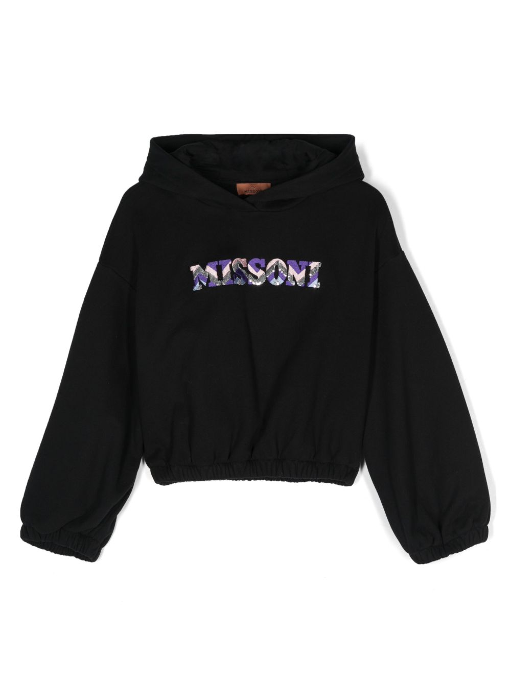 Missoni Kids logo刺绣连帽衫 - 黑色