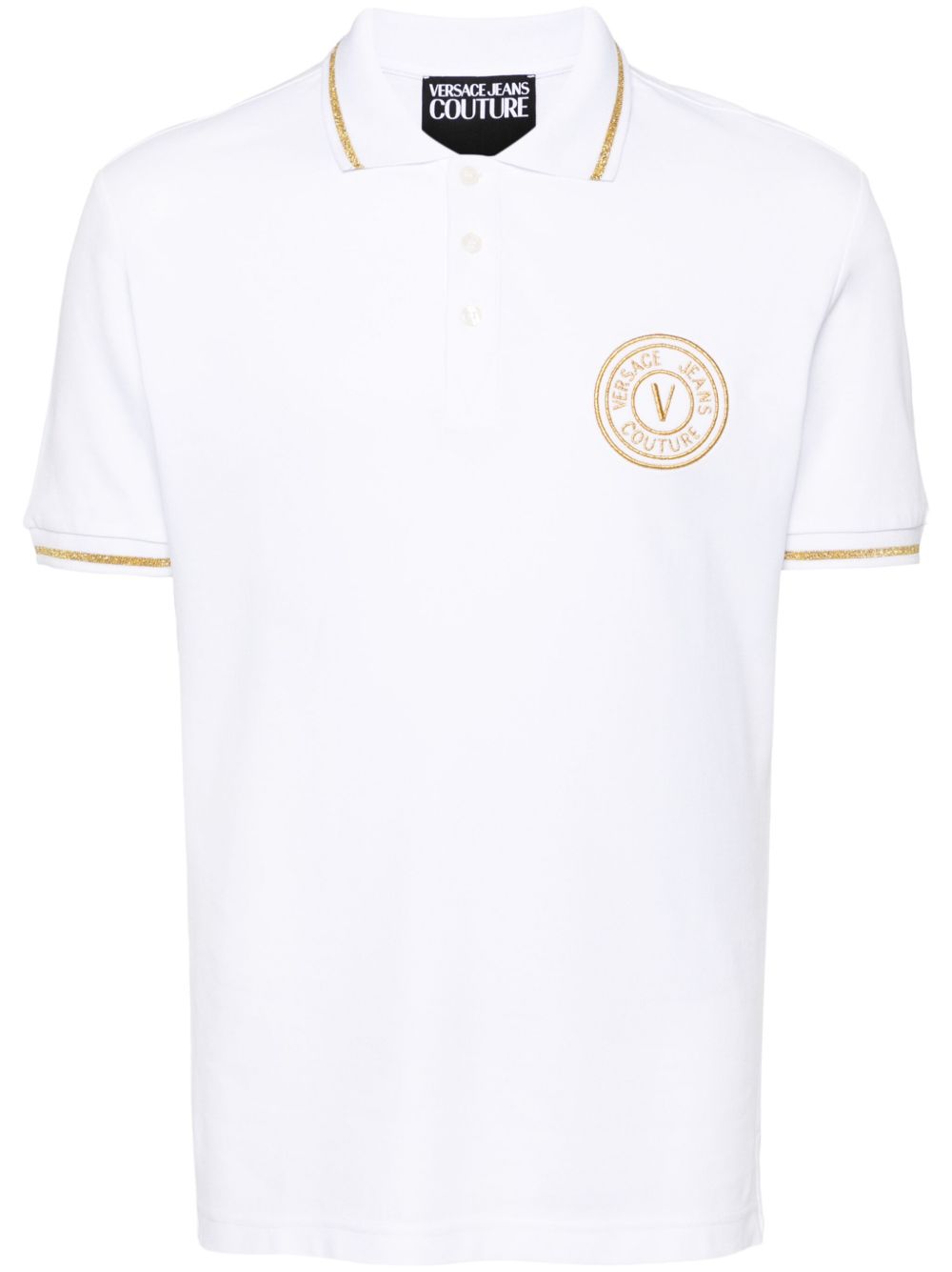 Versace Jeans Couture logo刺绣棉polo衫 - 白色