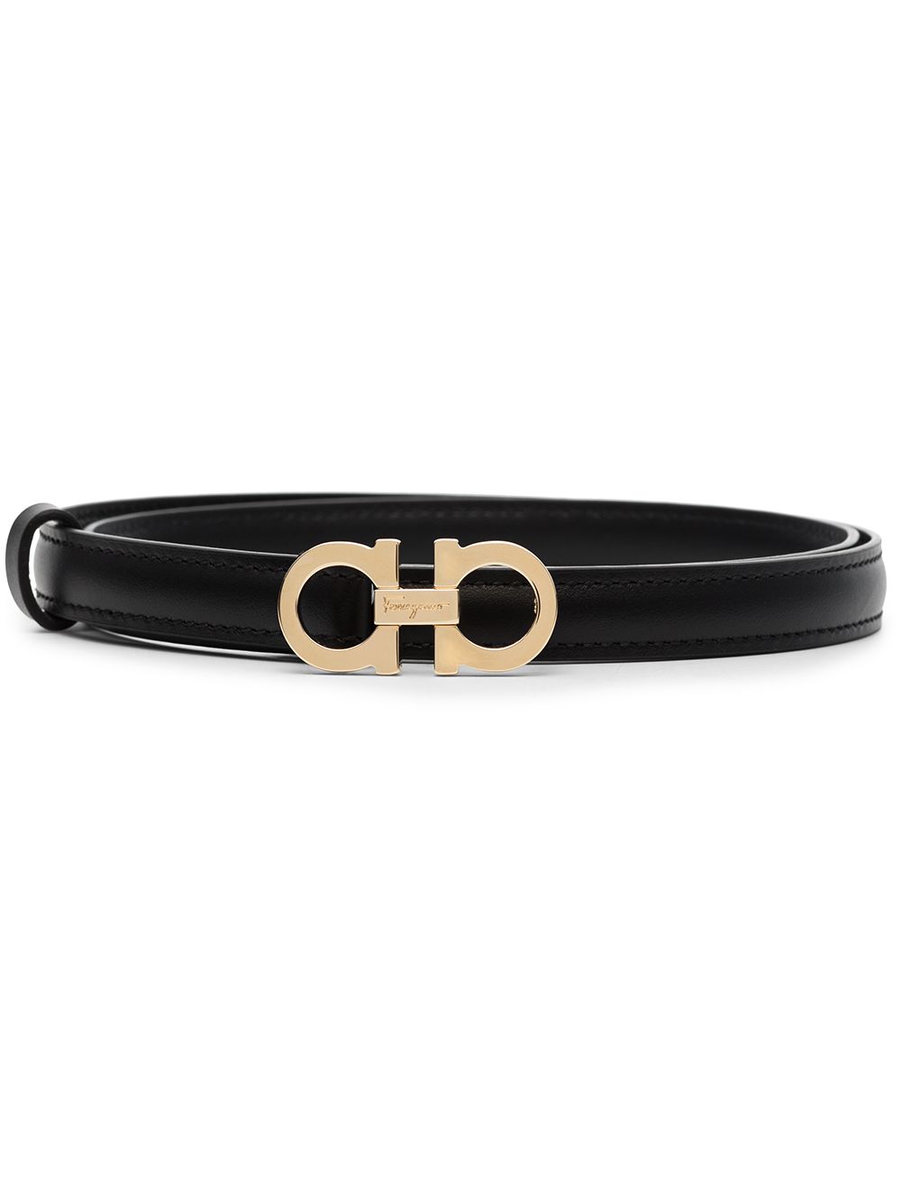 Ferragamo logo标牌皮质腰带 - 黑色