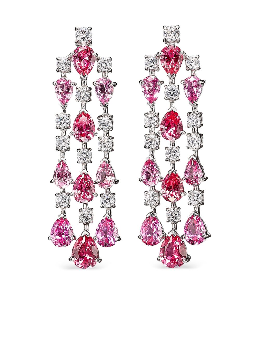 Anabela Chan Padparadscha Orchid Cascade 18K白金耳环 - 银色