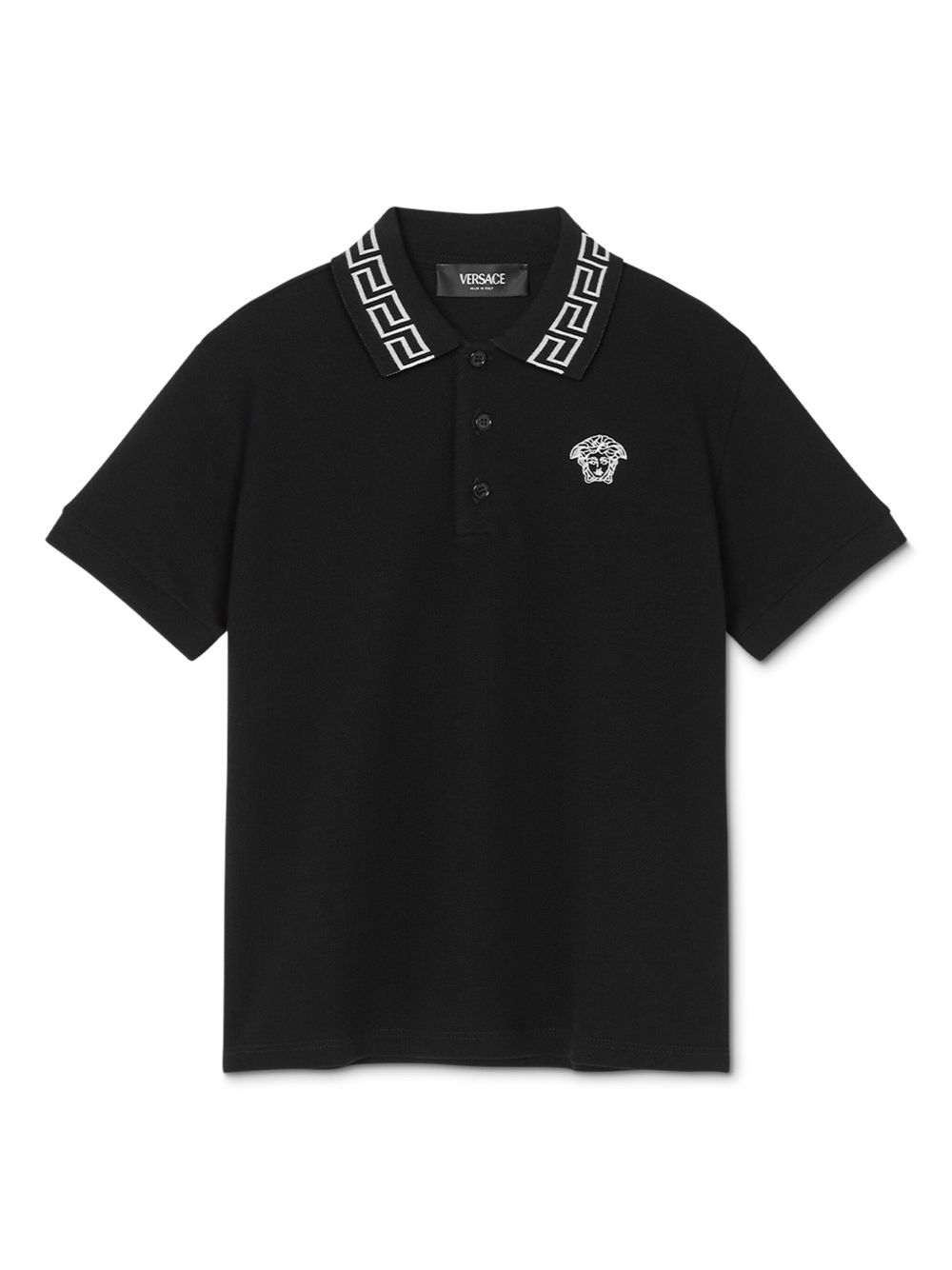 Versace Kids 希腊回纹图案细节棉polo衫 - 黑色