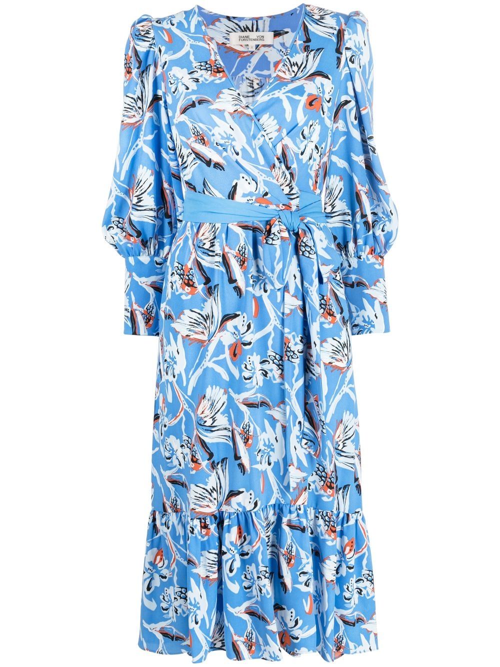 DVF Diane von Furstenberg 花卉印花中长连衣裙 - 蓝色