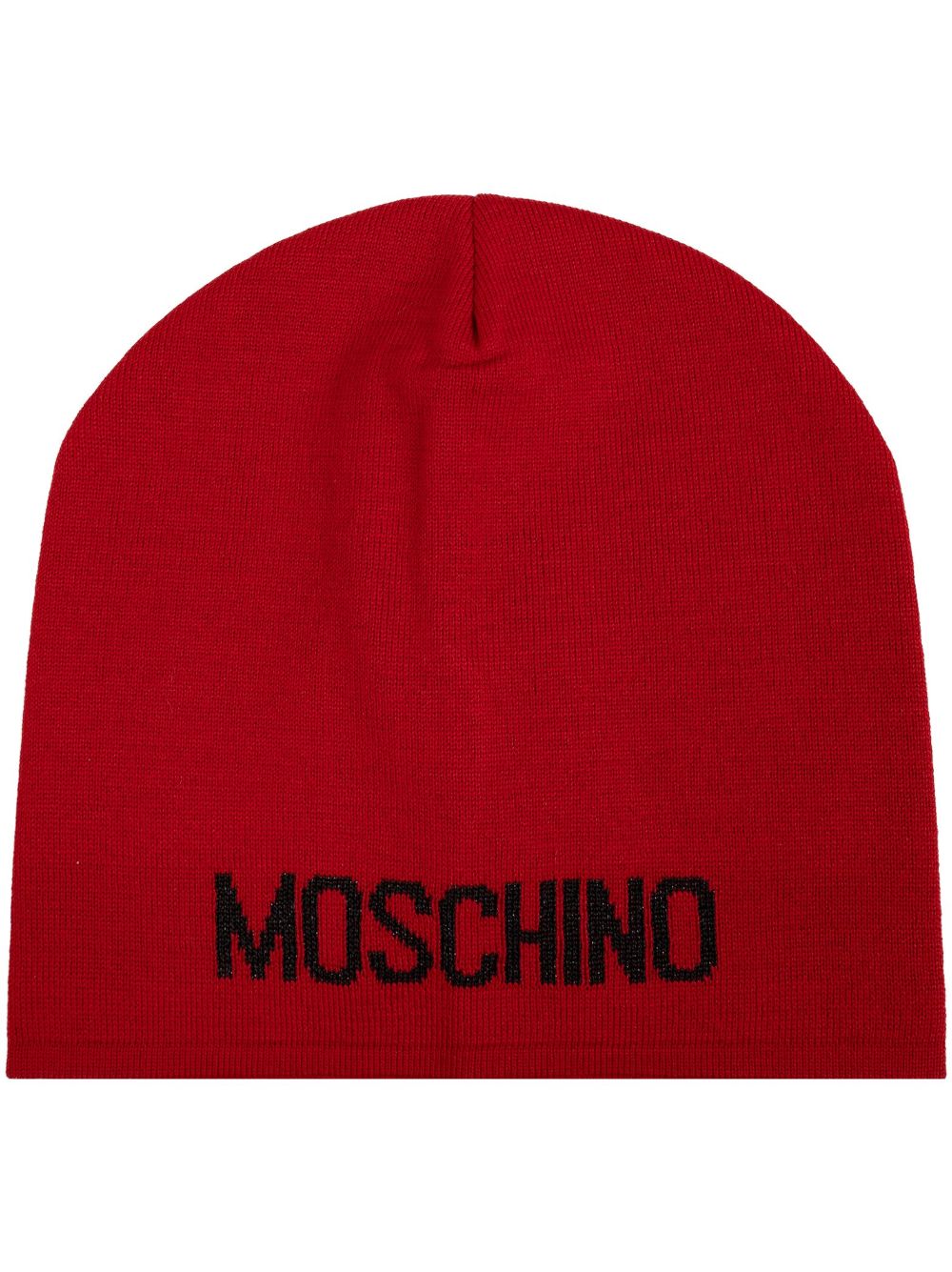 Moschino logo嵌花针织套头帽 - 红色