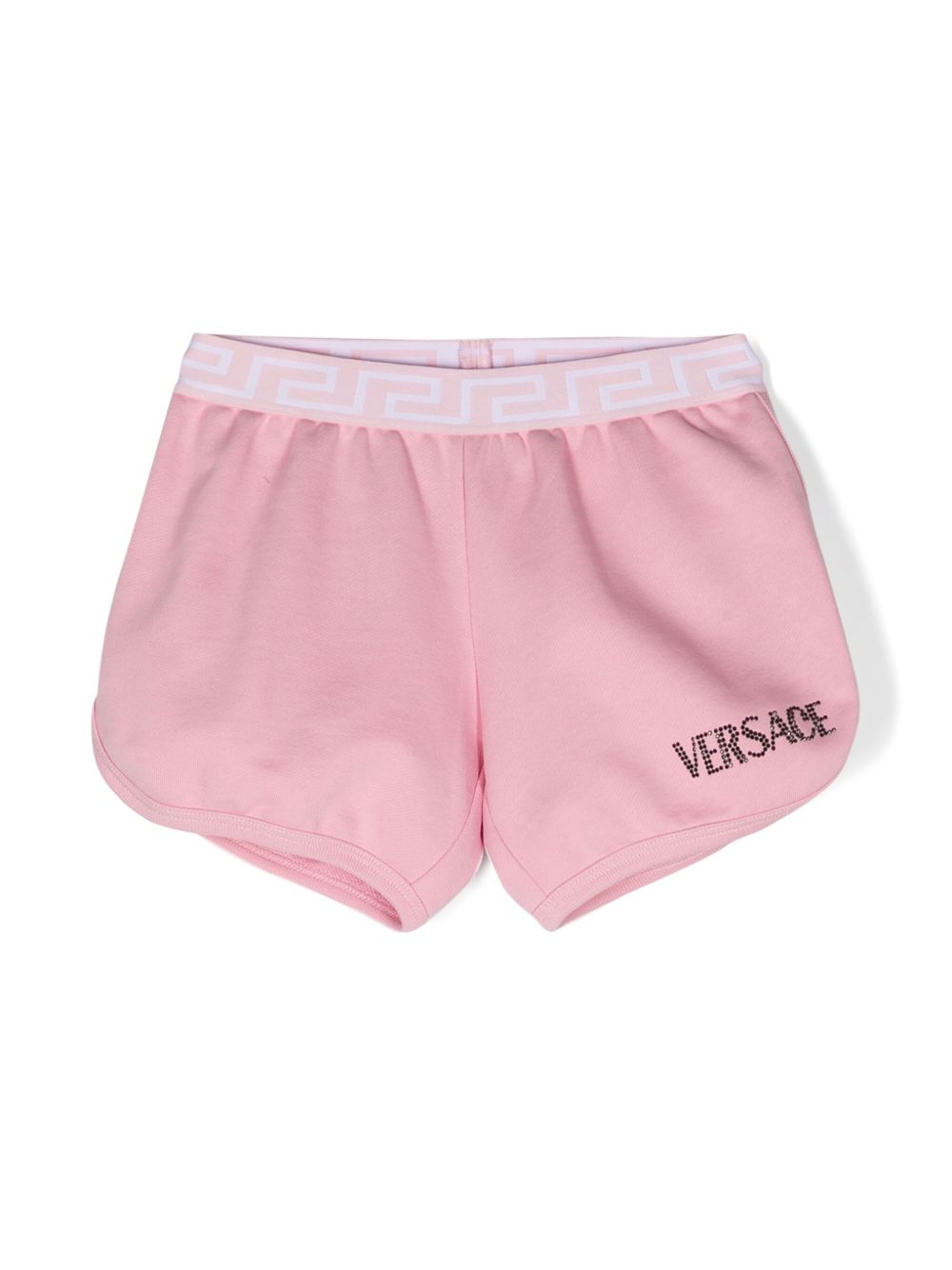 Versace Kids 水钻logo棉短裤 - 粉色