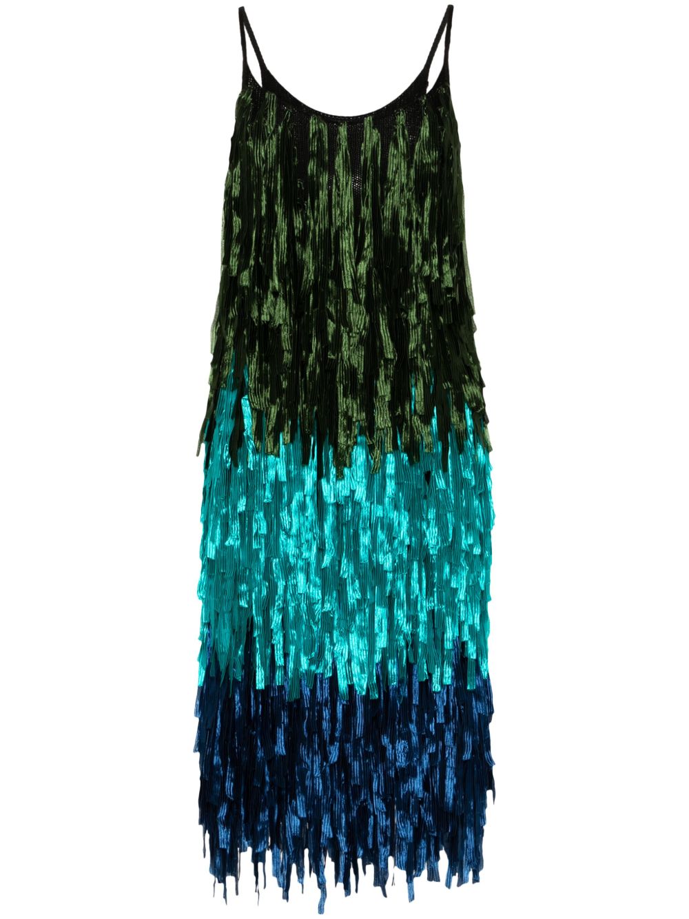 Dries Van Noten Pre-Owned 流苏边中长连衣裙 - 蓝色