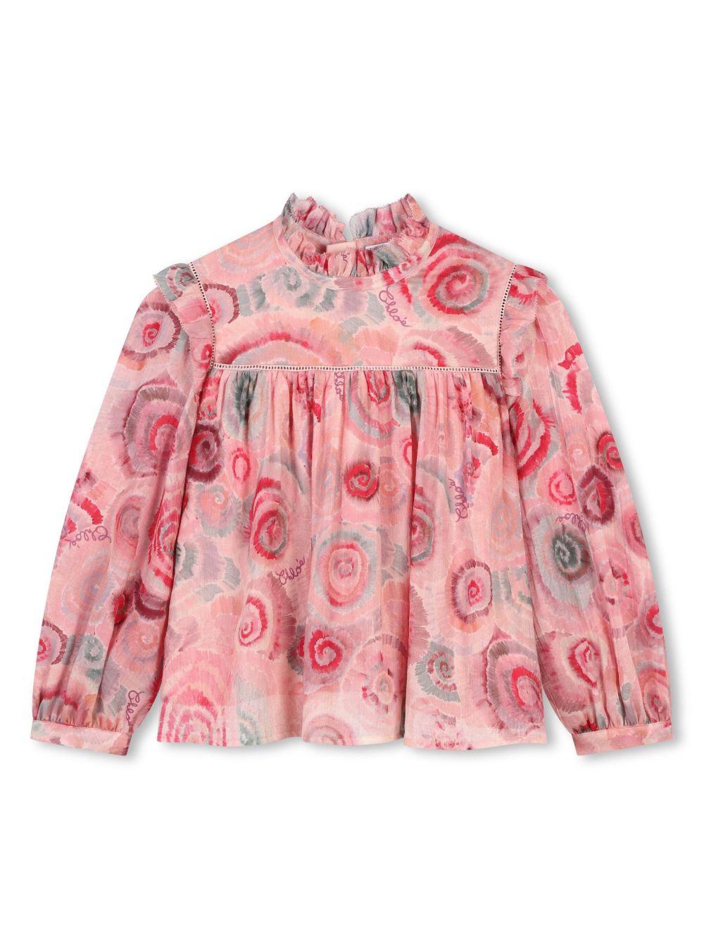 Chloé Kids 荷叶边细节花卉印花罩衫 - 粉色