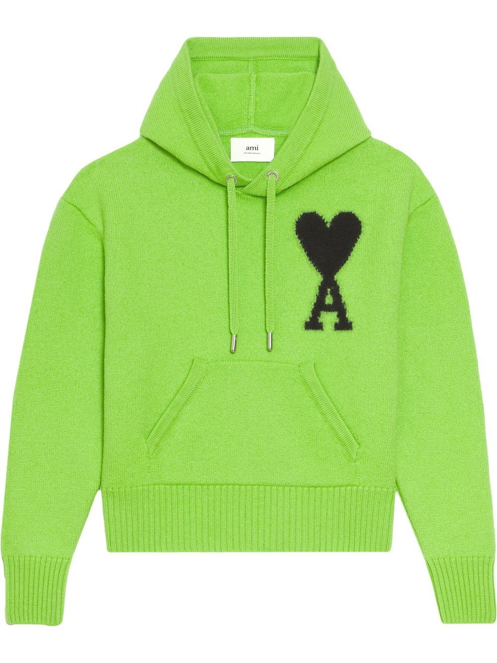 AMI Paris logo刺绣抽绳连帽衫 - 绿色