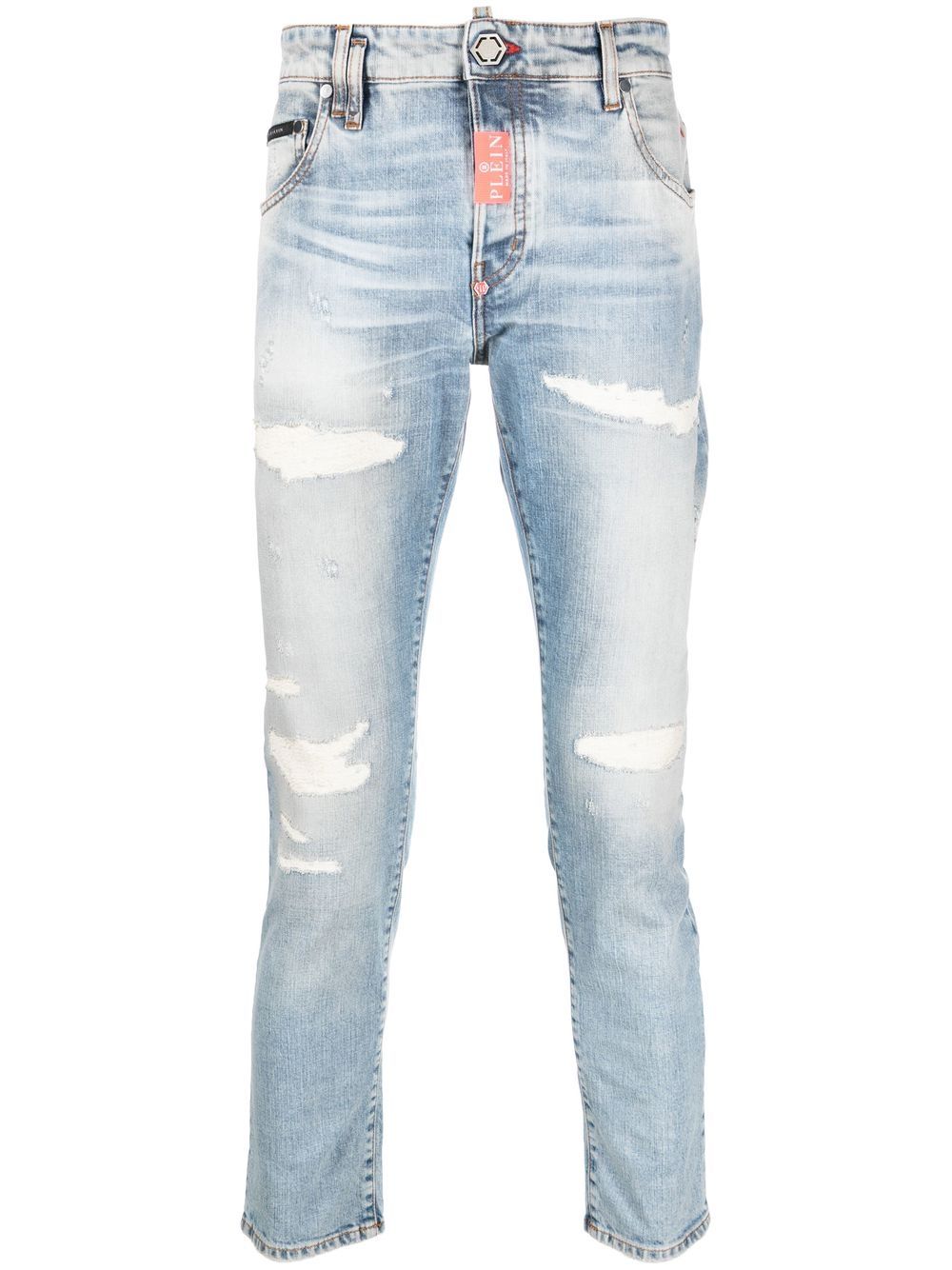 Philipp Plein 仿旧紧身牛仔裤 - 蓝色