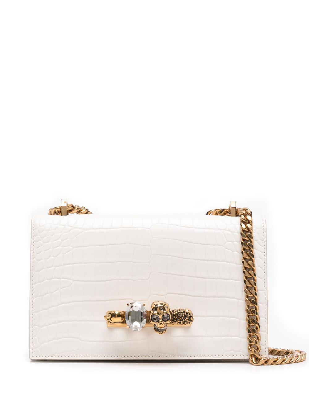 Alexander McQueen Jewelled 压纹单肩包 - 白色