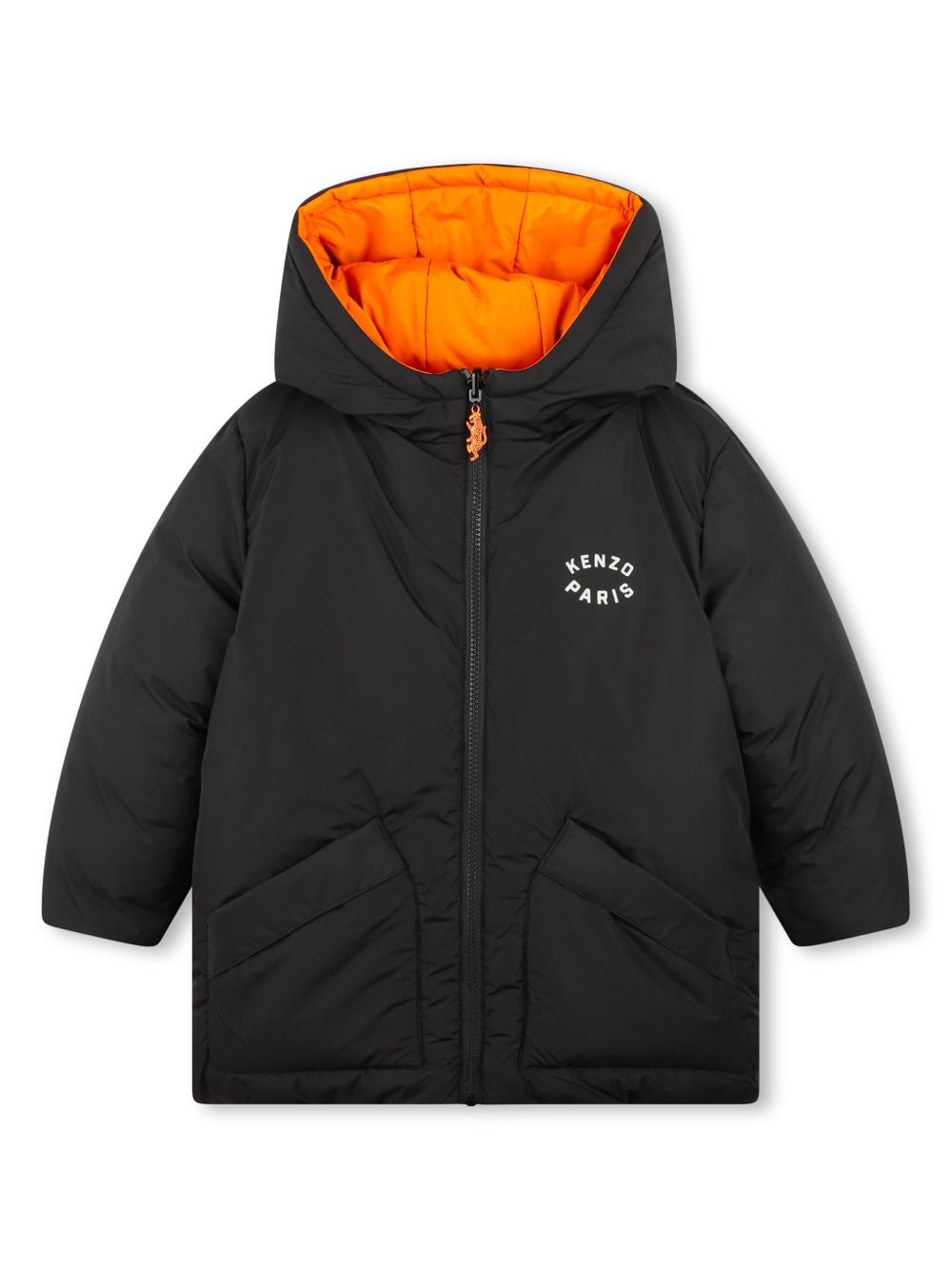Kenzo Kids logo印花双面蓬松夹克 - 黑色
