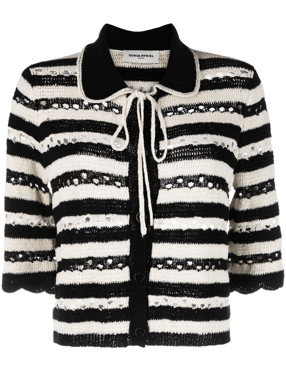 Sonia Rykiel 条纹镂空开衫 - 黑色