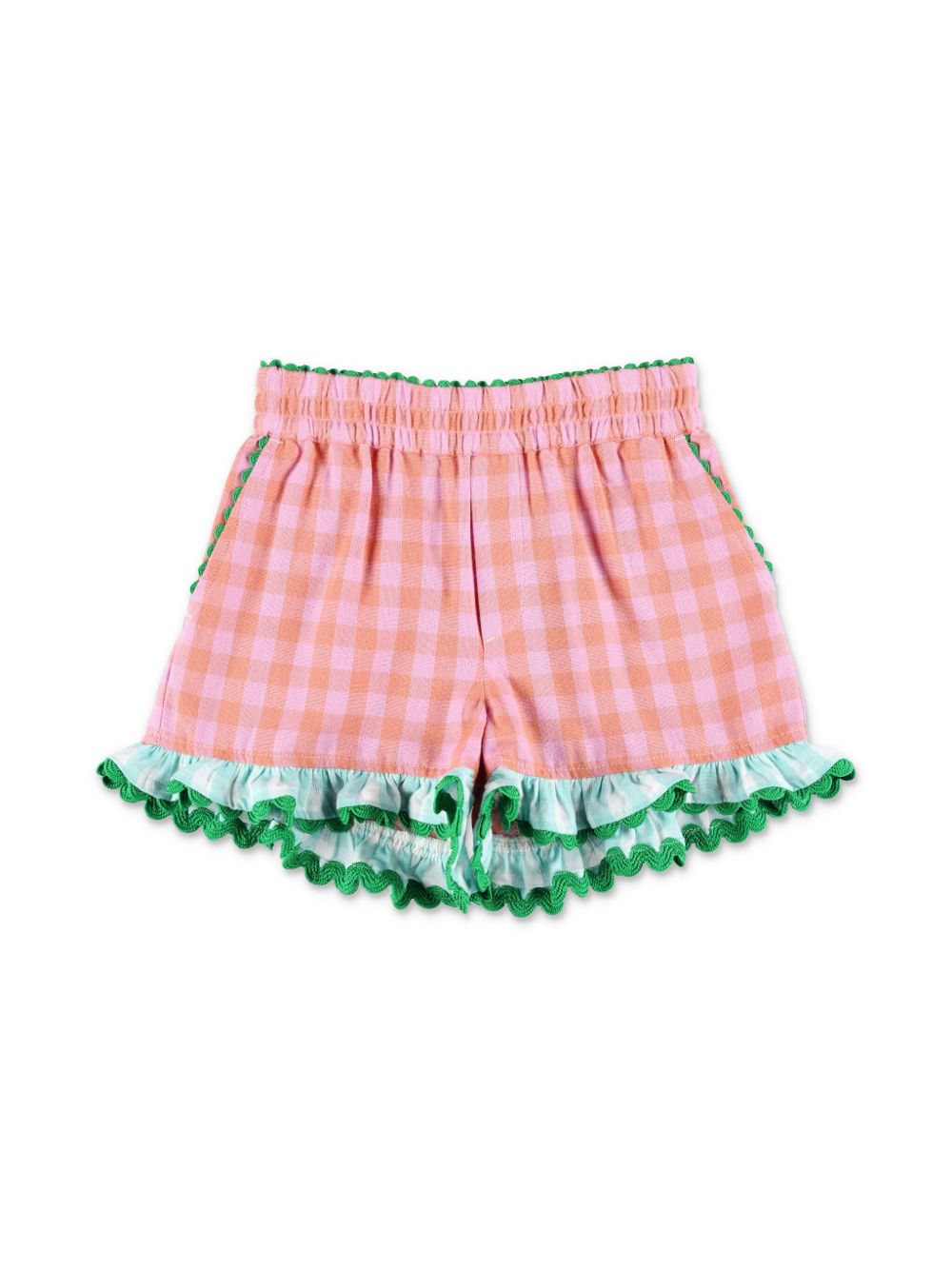Stella McCartney Kids 格纹荷叶边饰短裤 - 粉色