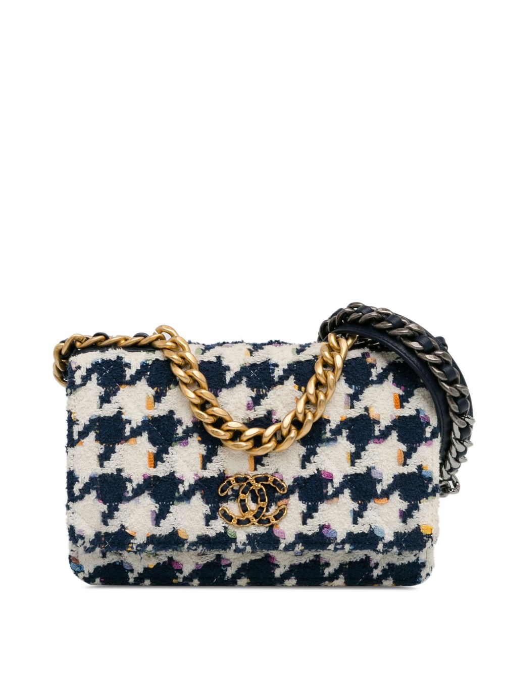 CHANEL Pre-Owned Tweed 19 斜挎搭链钱包（2020年典藏款） - 蓝色