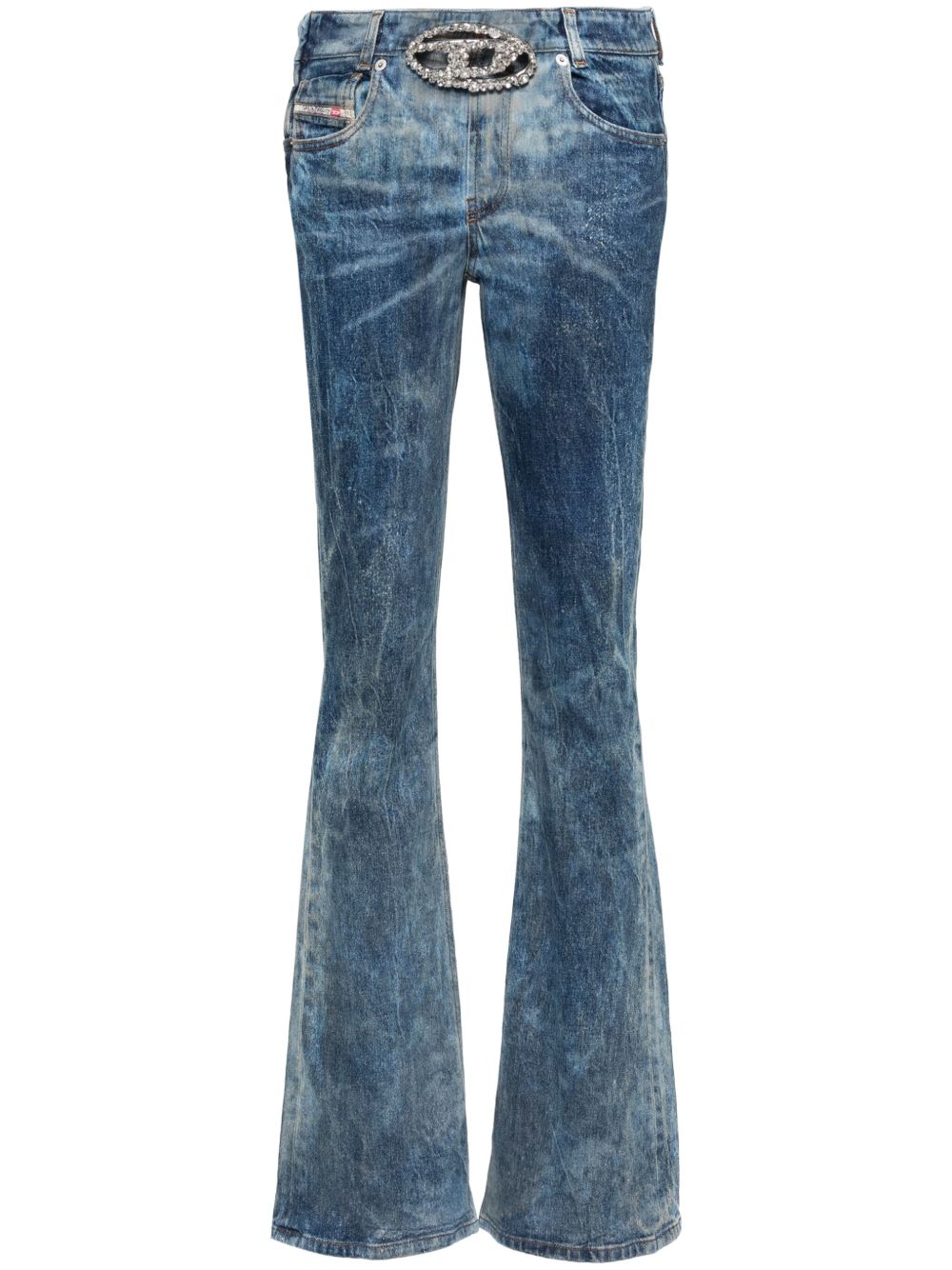 Diesel 宝石logo扣环喇叭牛仔裤 - 蓝色