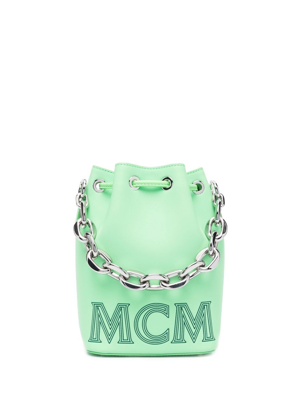 MCM logo印花搭链链手提包 - 绿色