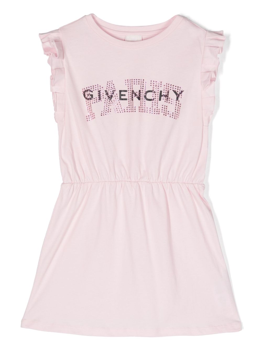 Givenchy Kids 水钻荷叶边logo印花连衣裙 - 粉色