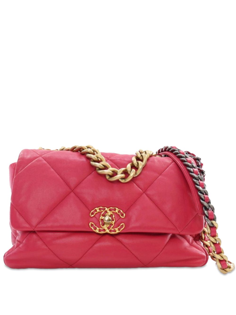 CHANEL Pre-Owned 19 Flap 大号小羊皮斜挎包（2019年典藏款） - 粉色