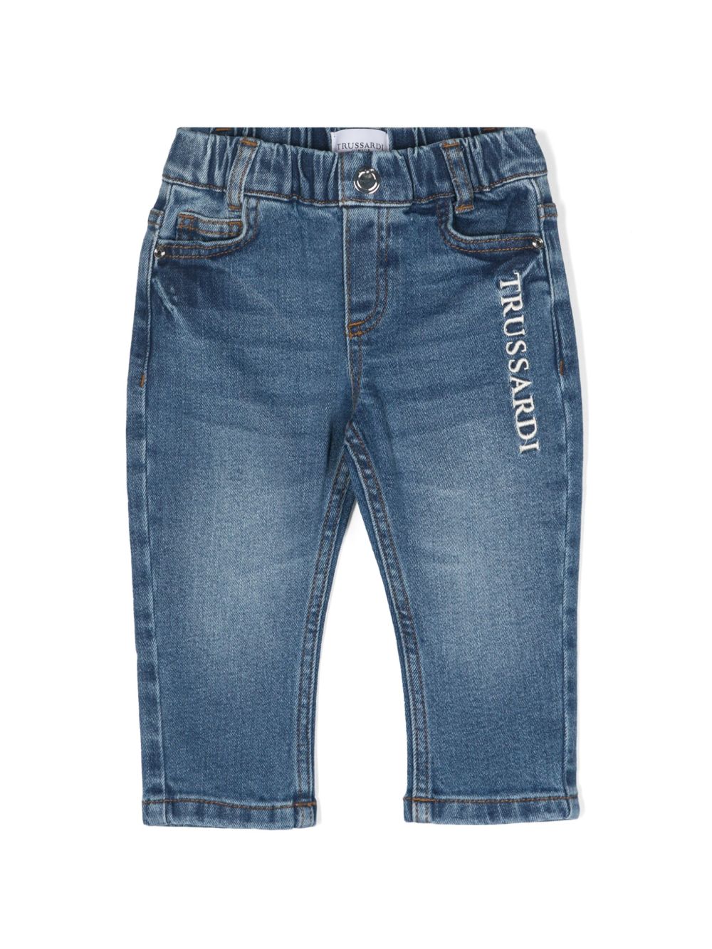 TRUSSARDI JUNIOR logo刺绣锥形牛仔裤 - 蓝色