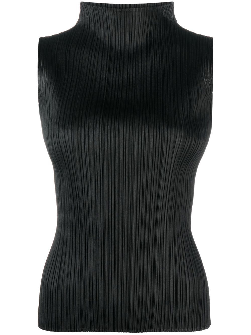 Pleats Please Issey Miyake 细褶无袖上衣 - 黑色