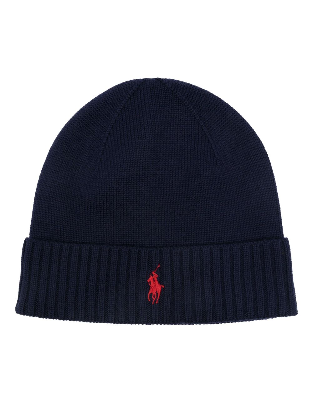 Polo Ralph Lauren logo刺绣罗纹羊毛套头帽 - 蓝色