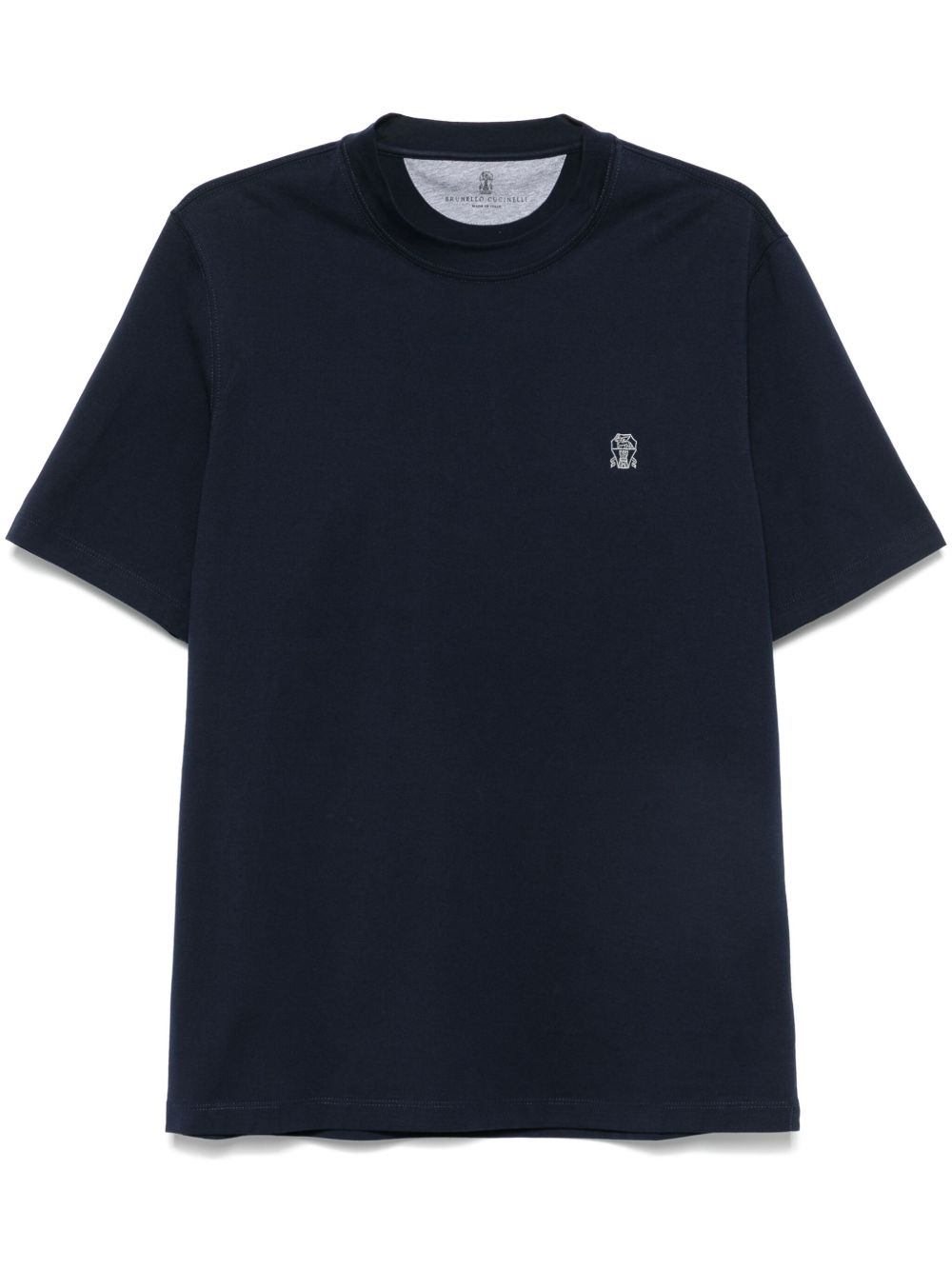 Brunello Cucinelli logo刺绣T恤 - 蓝色