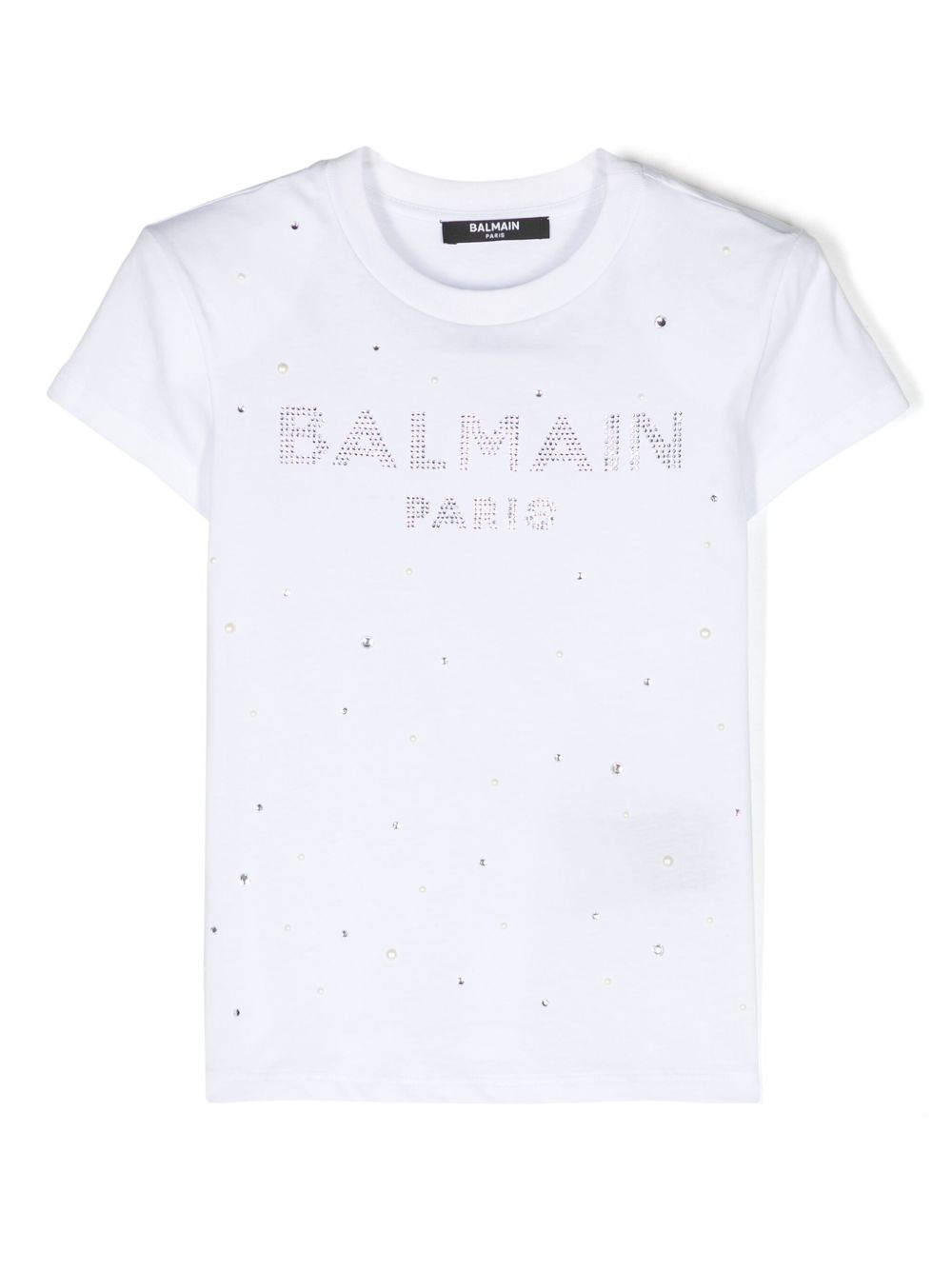 Balmain Kids 水钻logo棉T恤 - 白色
