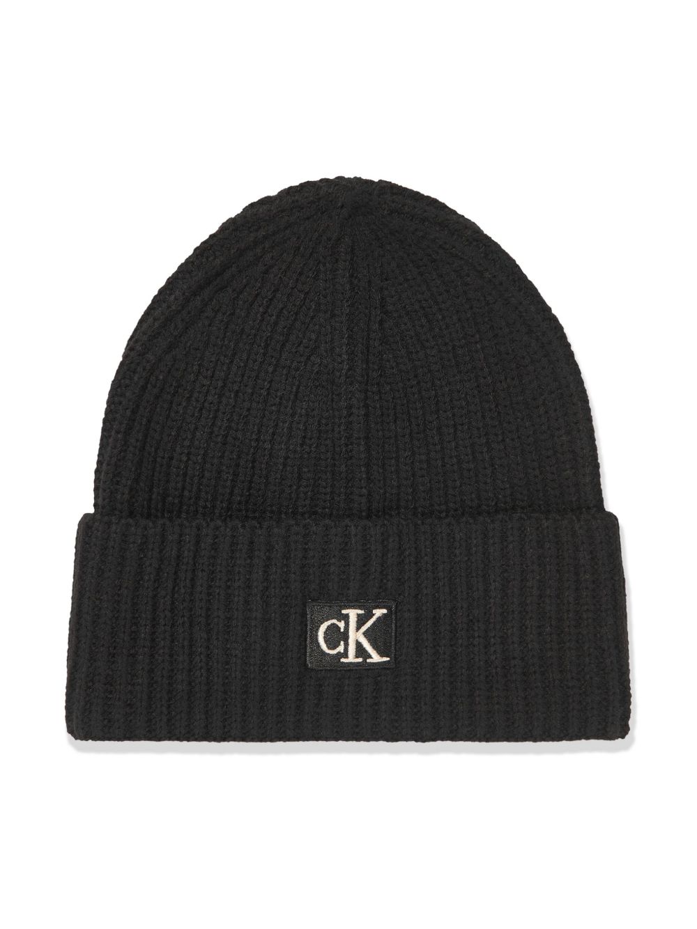Calvin Klein Kids 标贴罗纹针织套头帽 - 黑色