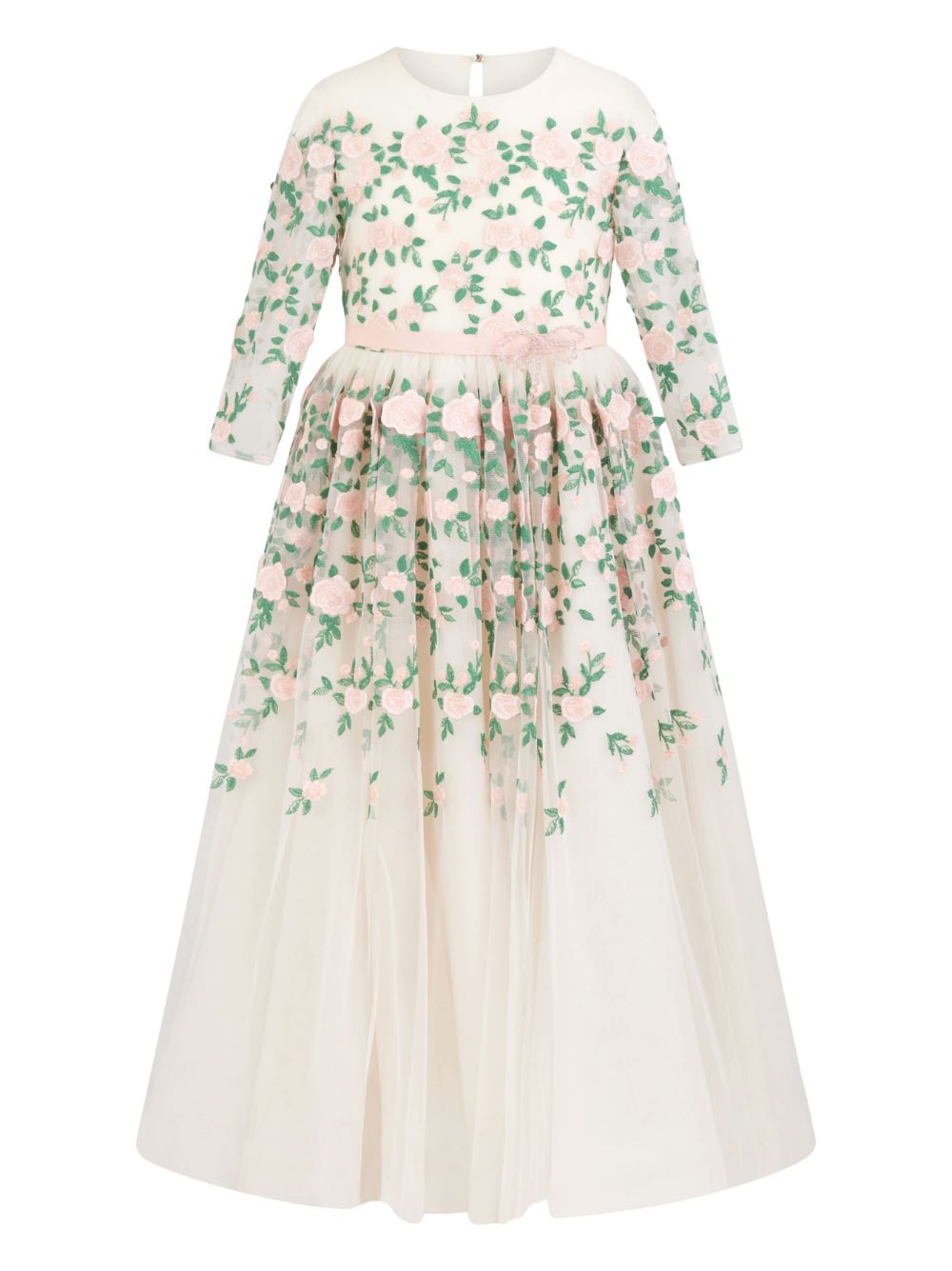 MARCHESA KIDS COUTURE 玫瑰刺绣薄纱礼服 - 中性色