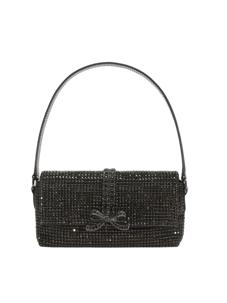 Self-Portrait Black Rhinestone Mesh Baguette Bag