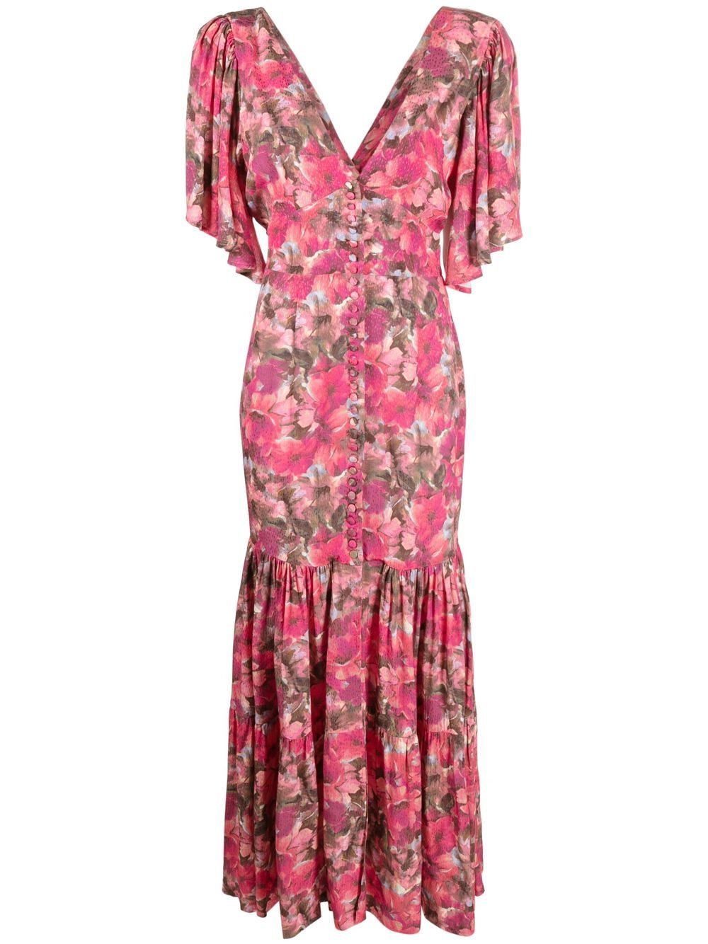 ROTATE BIRGER CHRISTENSEN V领花卉印花连衣裙 - 粉色