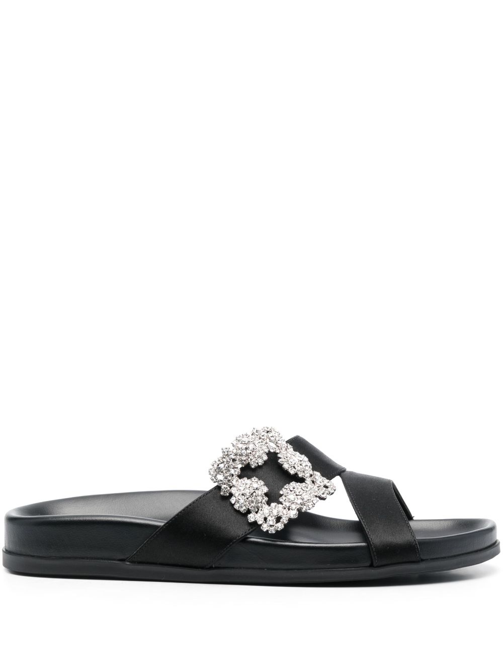 Manolo Blahnik Chilanghi 缎面拖鞋 - 黑色