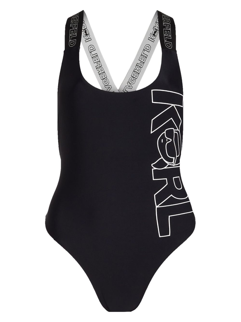 Karl Lagerfeld Ikon logo印花连体泳衣 - 黑色