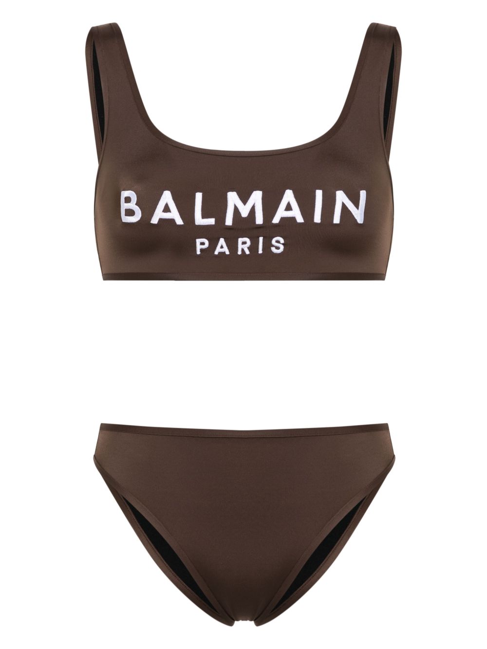 Balmain 刺绣logo大圆领比基尼套装 - 褐色