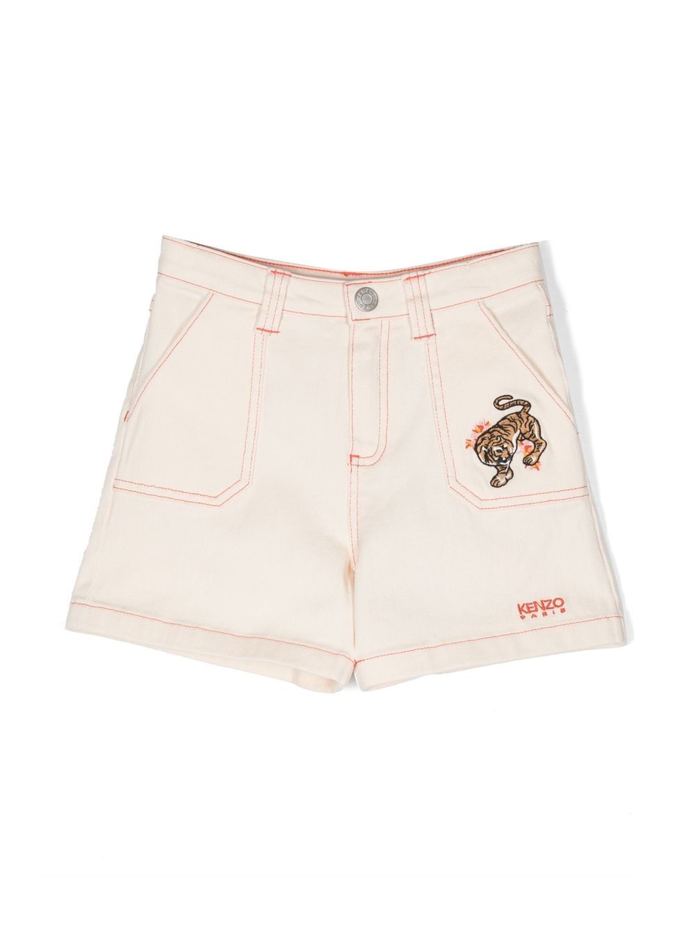 Kenzo Kids 老虎刺绣对比缝线短裤 - 紫色