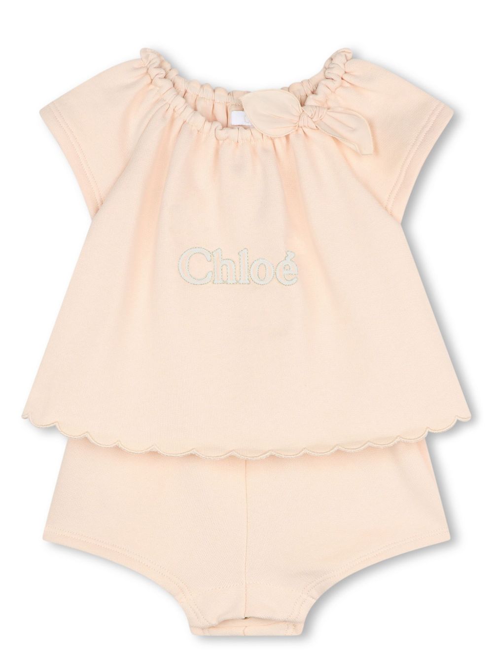 Chloé Kids logo刺绣棉短裤套装 - 中性色