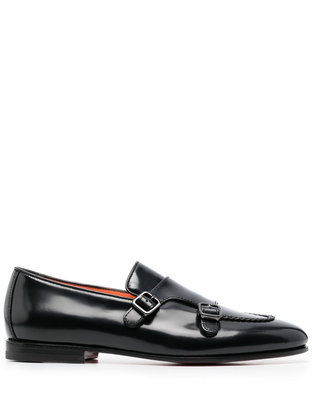 Santoni 扣环开合皮质低跟乐福鞋 - 黑色