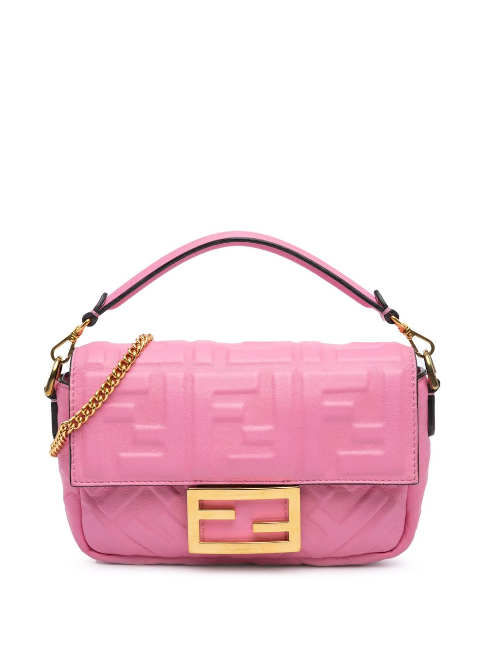 Fendi Pre-Owned Zucca Embossed Bagbaguette 迷你斜挎包（2010-2023年典藏款） - 粉色