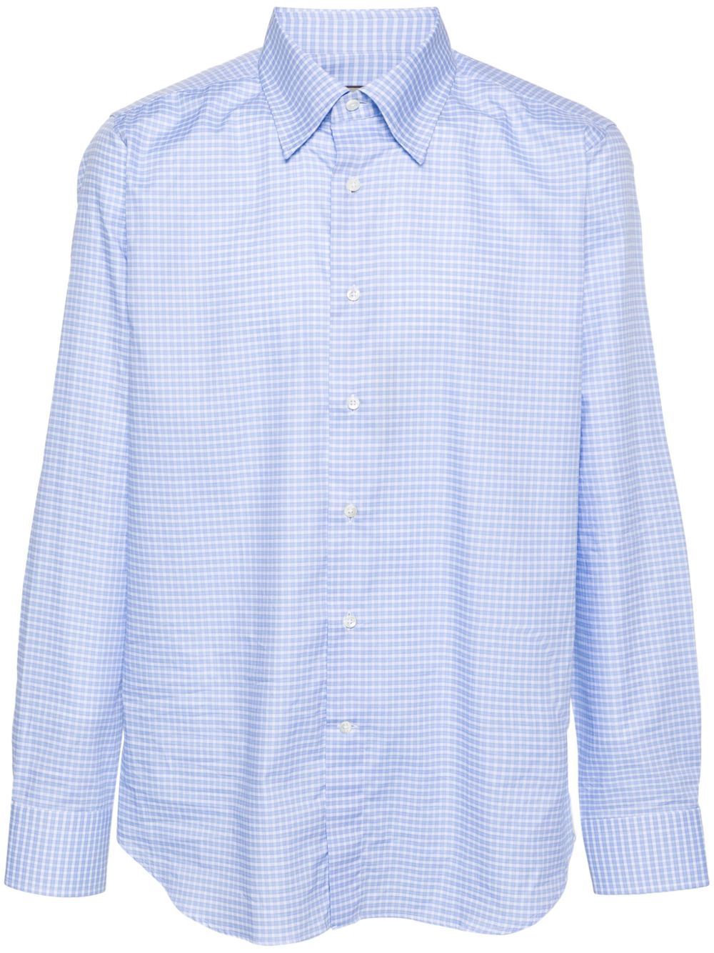 Canali 格纹斜纹布衬衫 - 蓝色