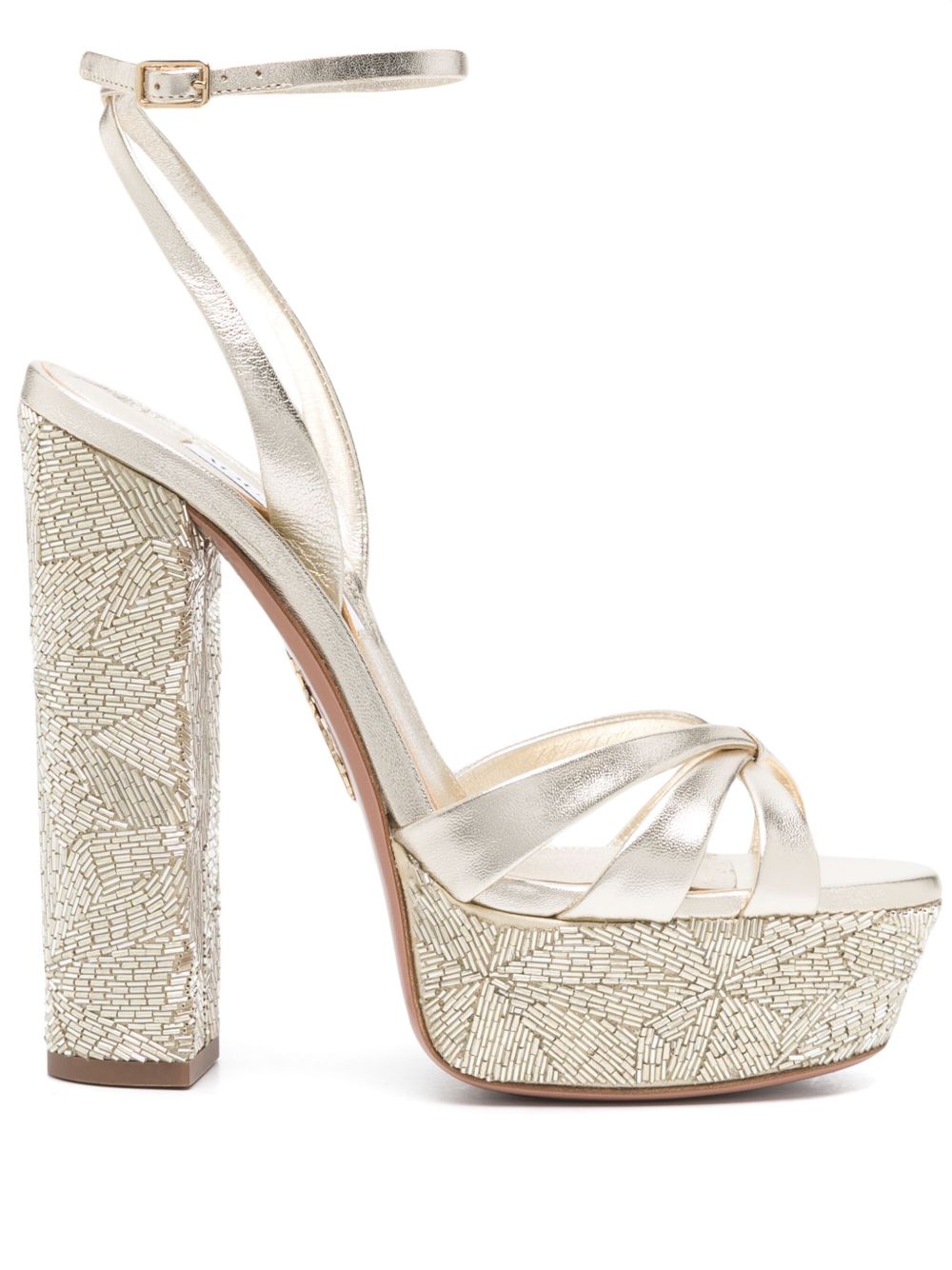Aquazzura 珠饰高跟凉鞋（15厘米） - 金色