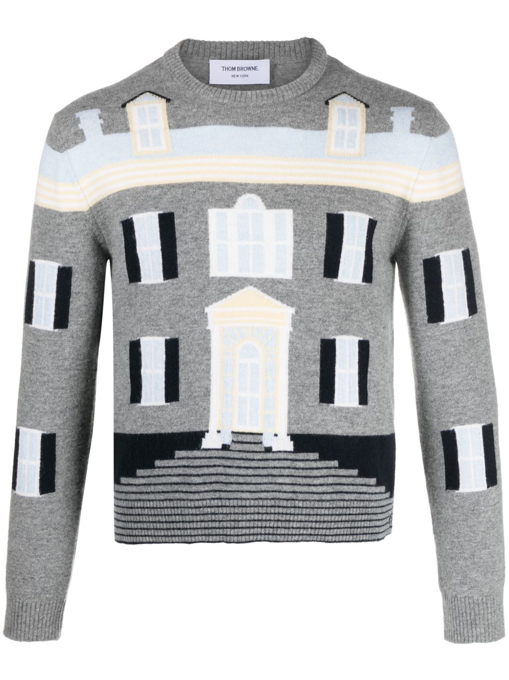 Thom Browne House 嵌花针织羊毛毛衣 - 灰色