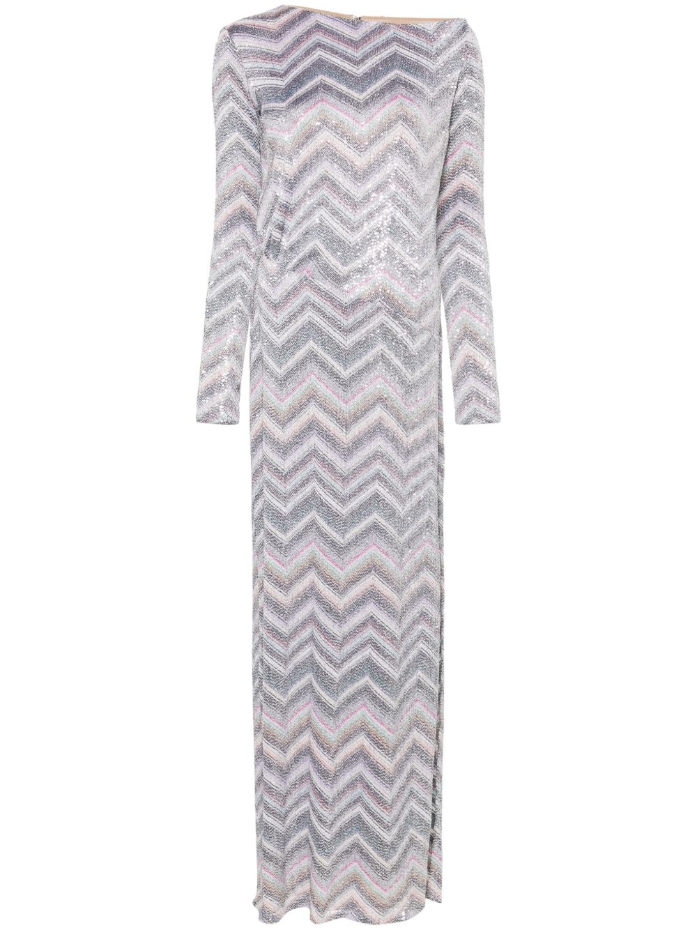 Missoni Z字形图案亮片超长连衣裙 - 蓝色