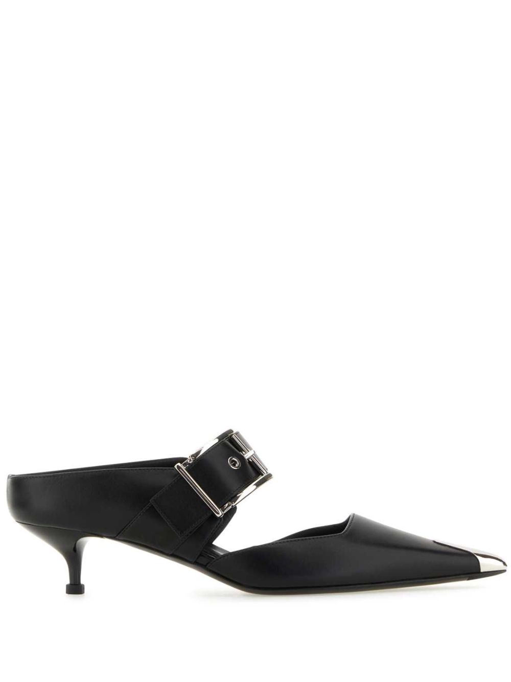 Alexander McQueen Punk Buckle 皮质低跟穆勒鞋 - 黑色