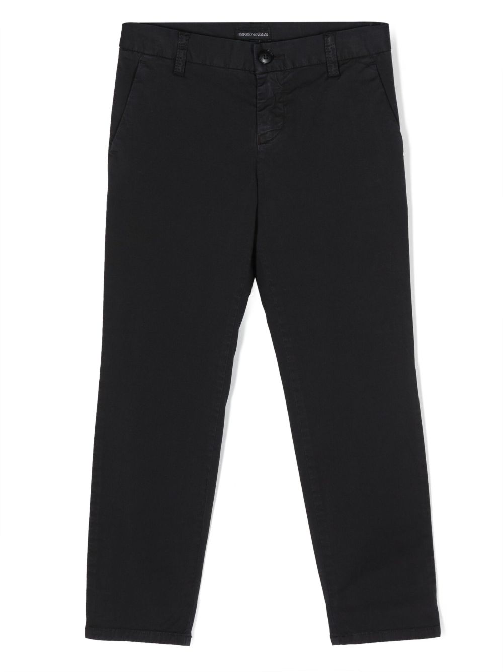 Emporio Armani Kids 老鹰logo标牌斜纹布直筒裤 - 蓝色